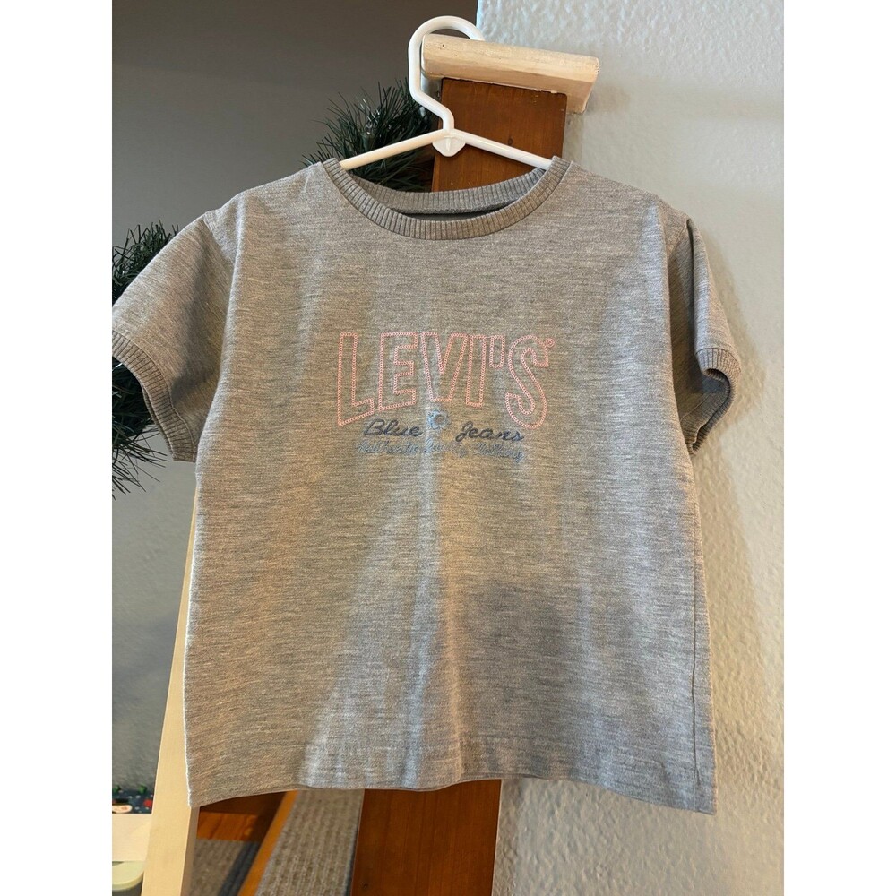 Levi’s vintage marl gray girl’s t shirt embroidered spellout logo 4 pink